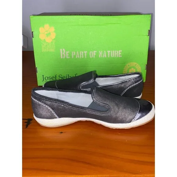 Josef Seibel Graphite Metallic Slip-On Leather Sneakers EU 37 / US 6. Comfort
